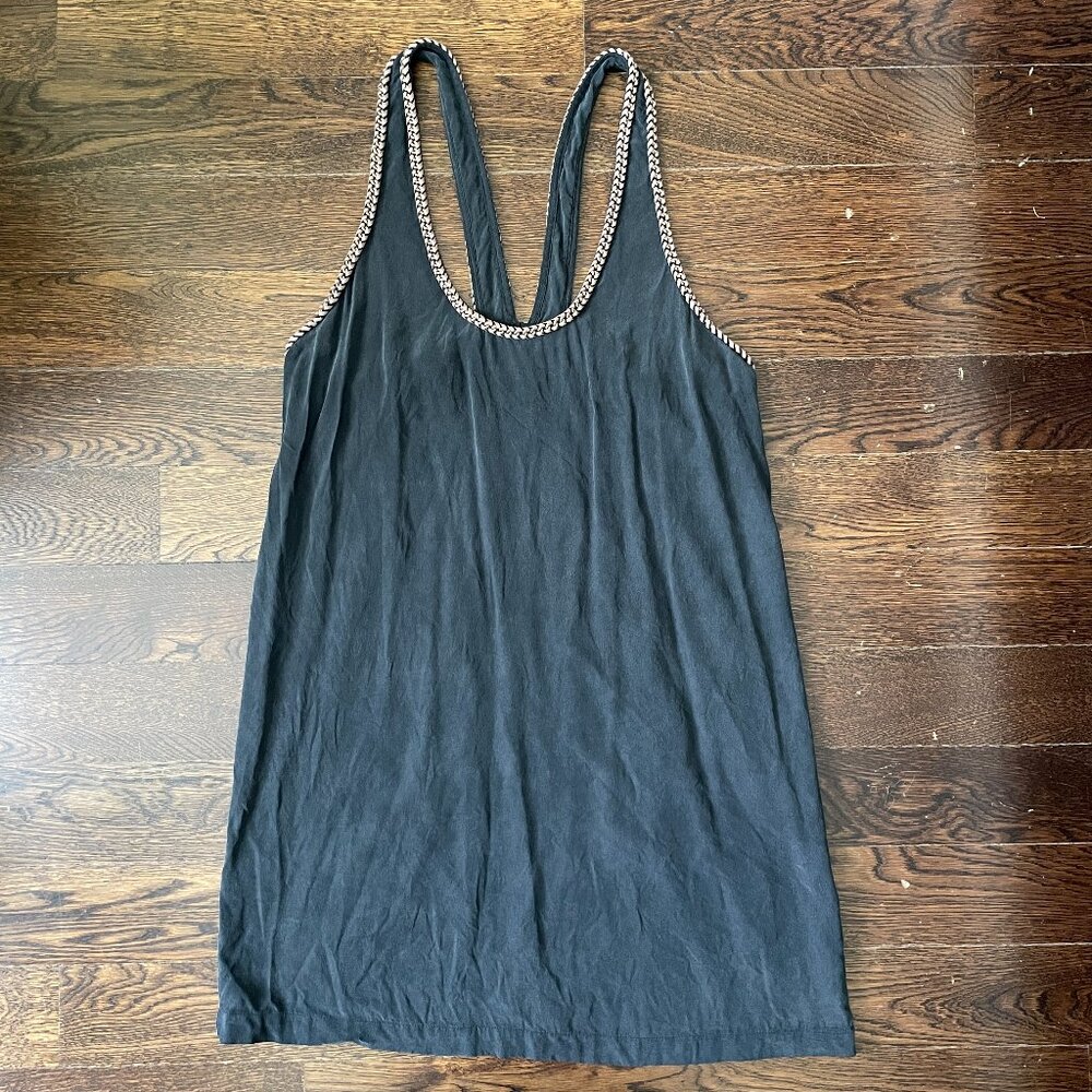 Joie Chain Tank Top-Navy Blue 100% silk w/ leather/bronze chain-MED